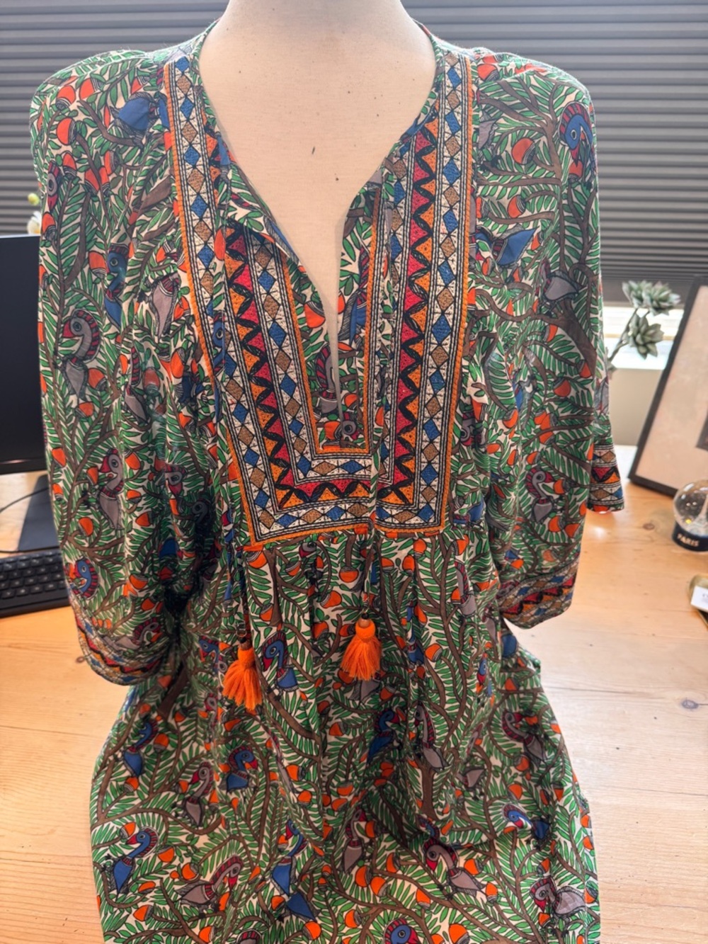 Tory Burch Green Cover Up Embroidered V-Neck Tunic Women XL EUC - Picture 4 of 9